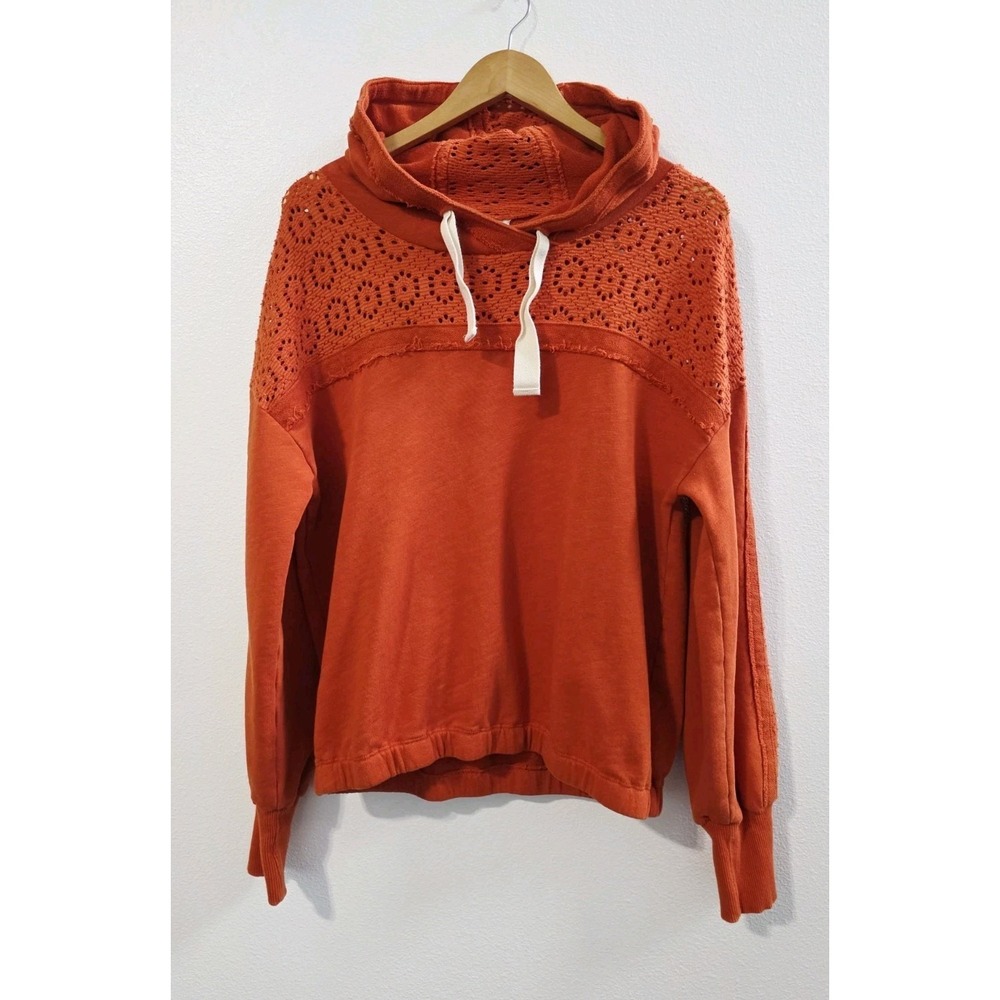 Daily Practice by Anthropologie Robyn Crochet Hoodie Women's Size Medium Orange